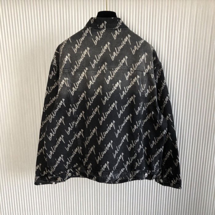 Ba*len*cia*ga allover logo oversized jacket in black denim