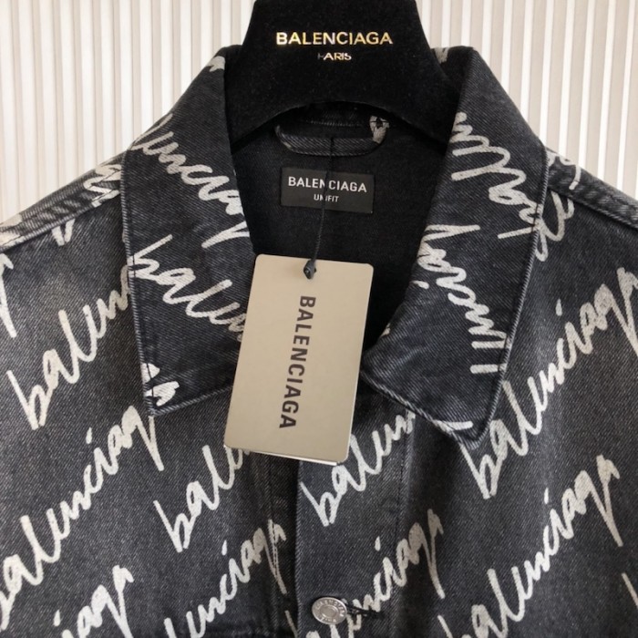 Ba*len*cia*ga allover logo oversized jacket in black denim