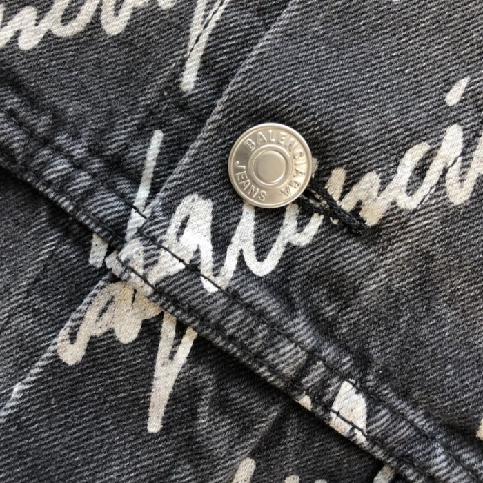 Ba*len*cia*ga allover logo oversized jacket in black denim