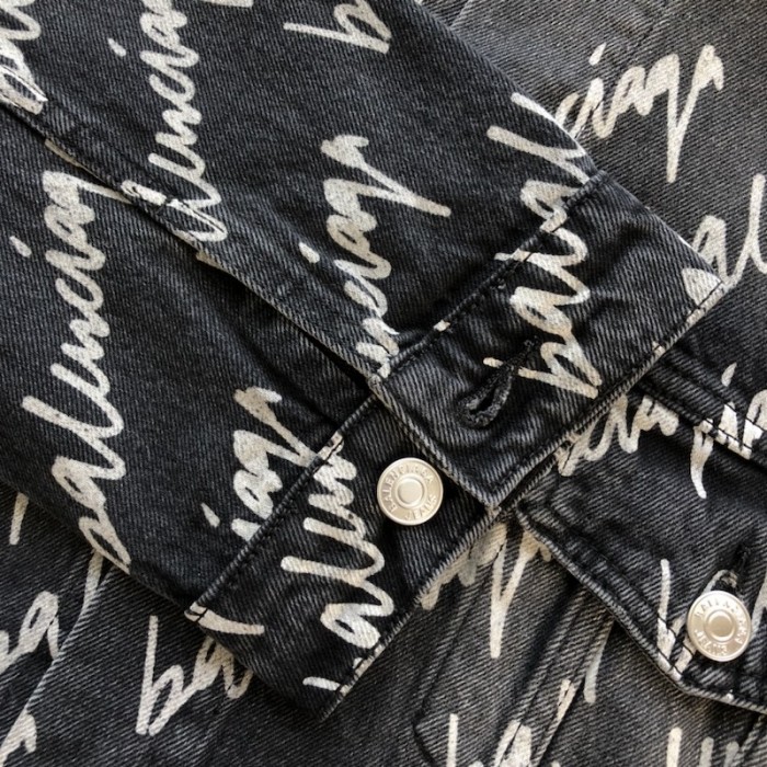 Ba*len*cia*ga allover logo oversized jacket in black denim