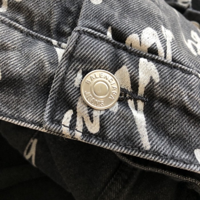 Ba*len*cia*ga allover logo oversized jacket in black denim