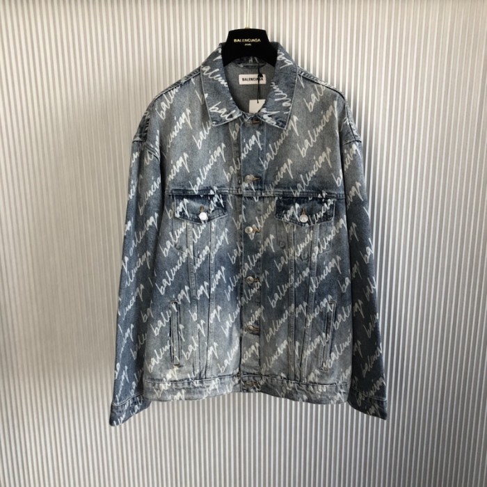Ba*len*cia*ga allover logo oversized jacket in blue denim