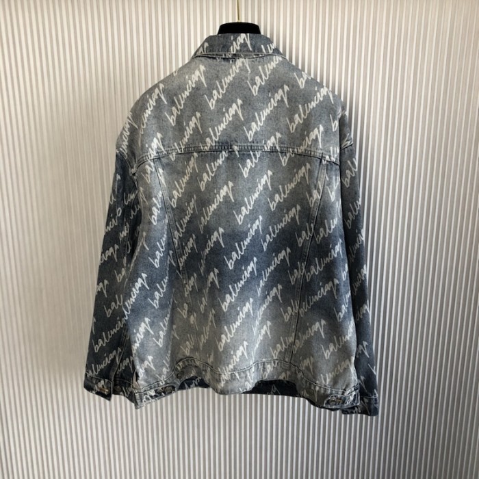 Ba*len*cia*ga allover logo oversized jacket in blue denim