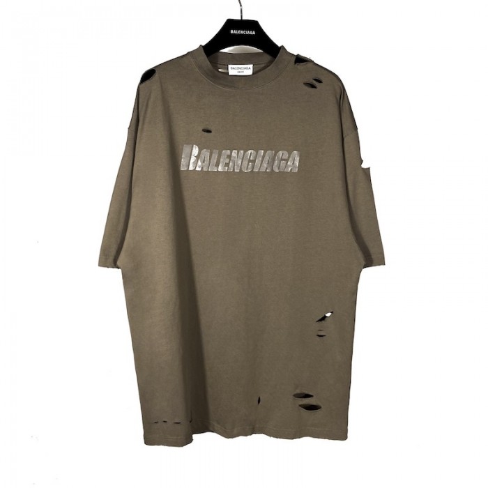 Ba*len*cia*ga caps destroyed flatground t-shirt brown