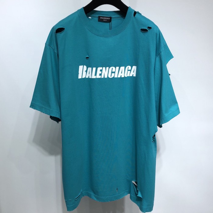 Ba*len*cia*ga caps destroyed flatground t-shirt turquoise blue