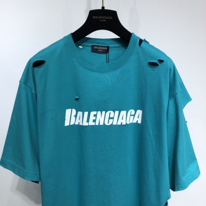 Ba*len*cia*ga caps destroyed flatground t-shirt turquoise blue