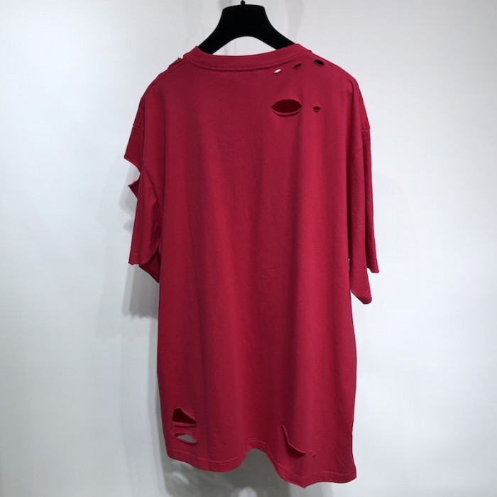 Ba*len*cia*ga caps destroyed flatground t-shirt red
