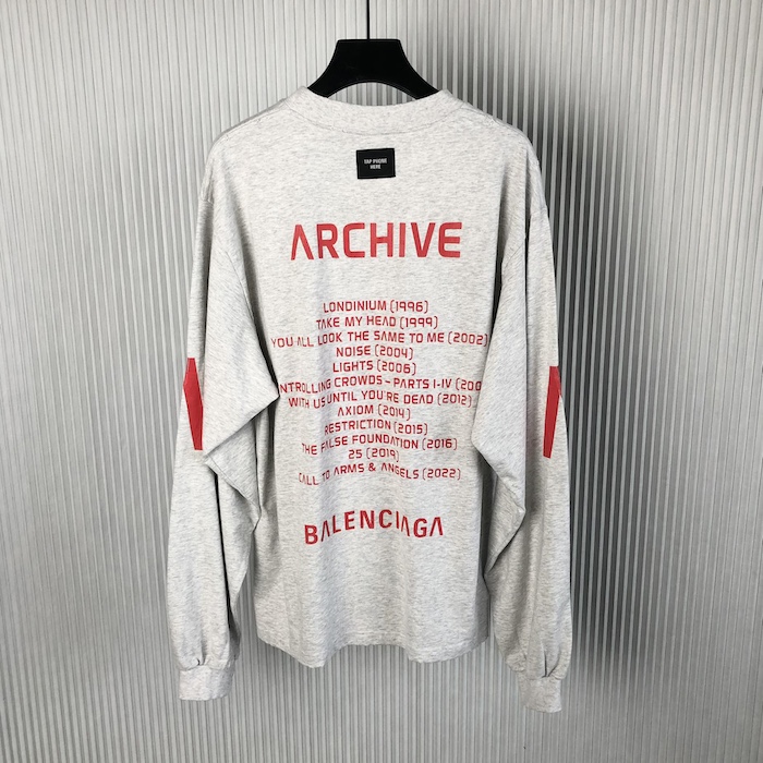 Ba*len*cia*ga music archive series connected long sleeve t-shirt oversized in grey