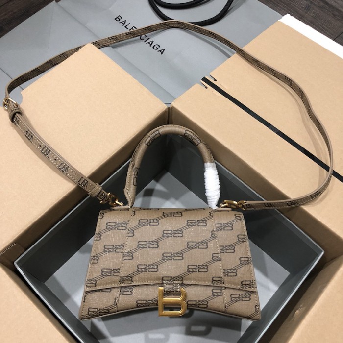 Ba*len*cia*ga women''s hourglass small handbag bb monogram coated canvas in beige