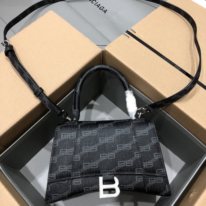Ba*len*cia*ga women''s hourglass small handbag bb monogram coated canvas in black