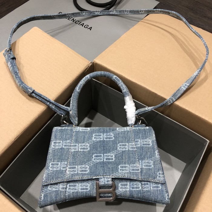 Ba*len*cia*ga women''s hourglass small handbag bb monogram coated canvas in blue