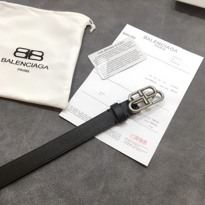 Ba*len*cia*ga women bb thin belt black / silver
