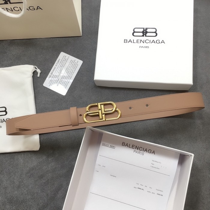 Ba*len*cia*ga women bb thin belt tan / gold
