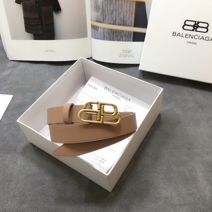 Ba*len*cia*ga women bb thin belt tan / gold