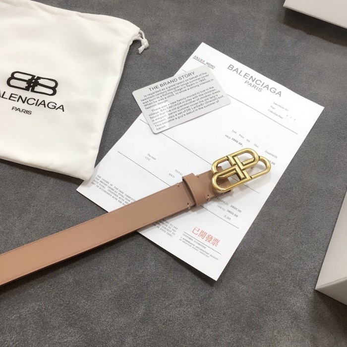 Ba*len*cia*ga women bb thin belt tan / gold