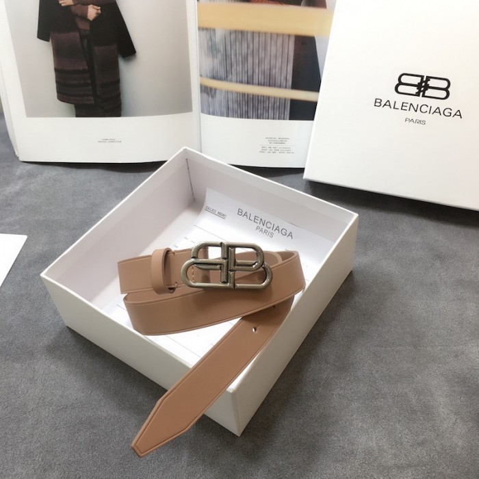 Ba*len*cia*ga women bb thin belt tan / silver