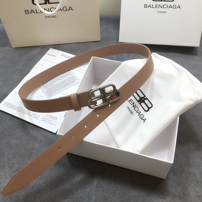 Ba*len*cia*ga women bb thin belt tan / silver