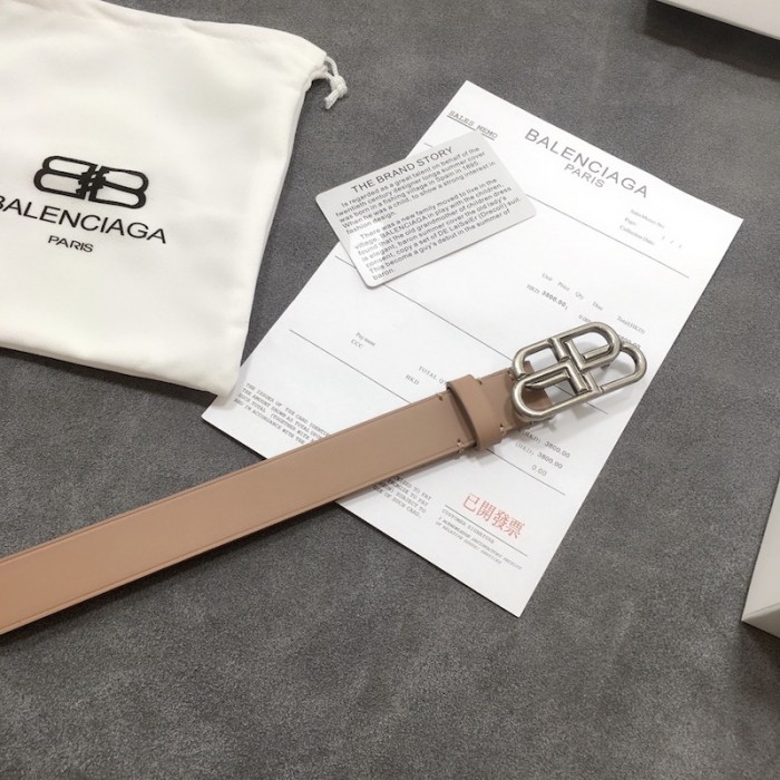 Ba*len*cia*ga women bb thin belt tan / silver