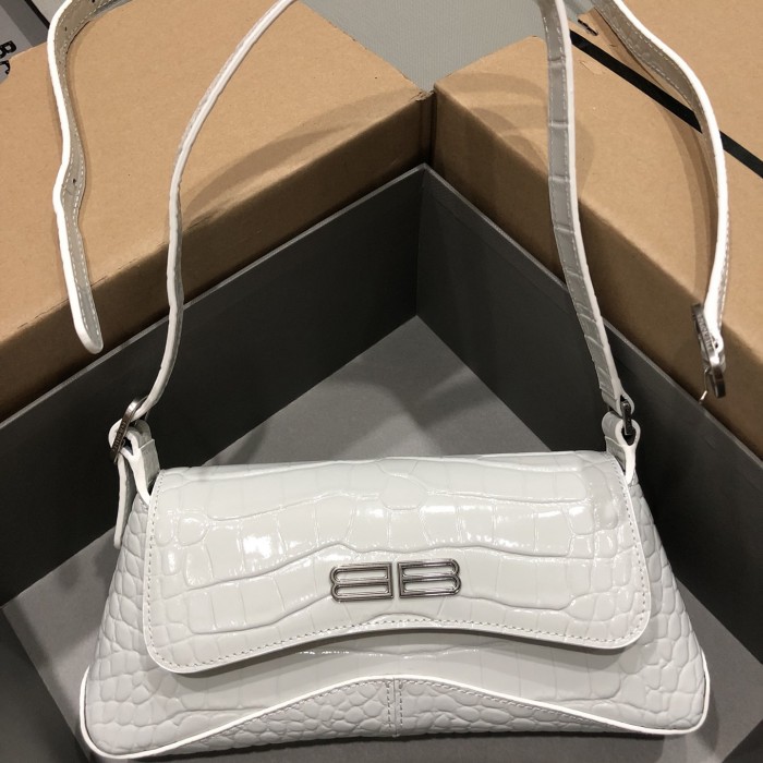 Ba*len*cia*ga women''s xx small flap bag crocodile embossed in white