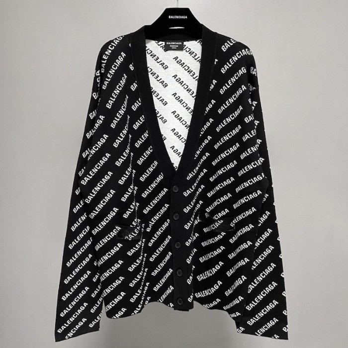Ba*len*cia*ga mini allover logo cardigan in black
