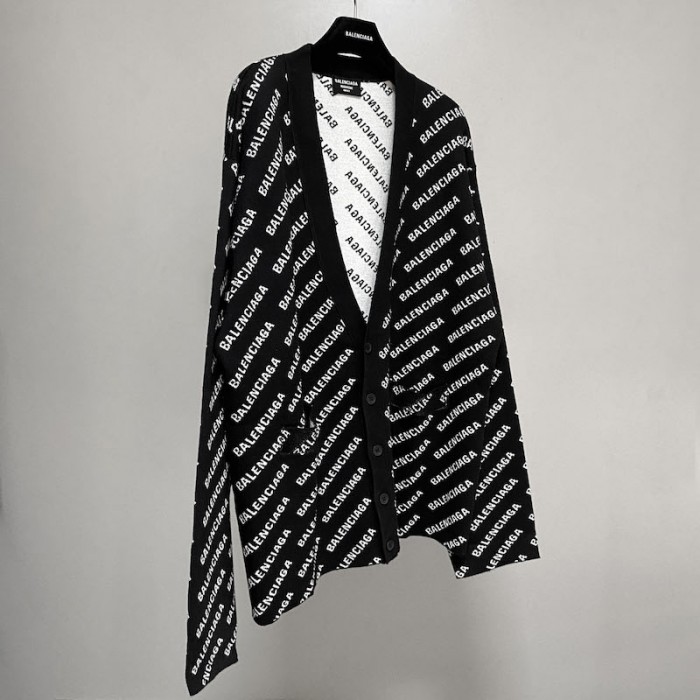 Ba*len*cia*ga mini allover logo cardigan in black