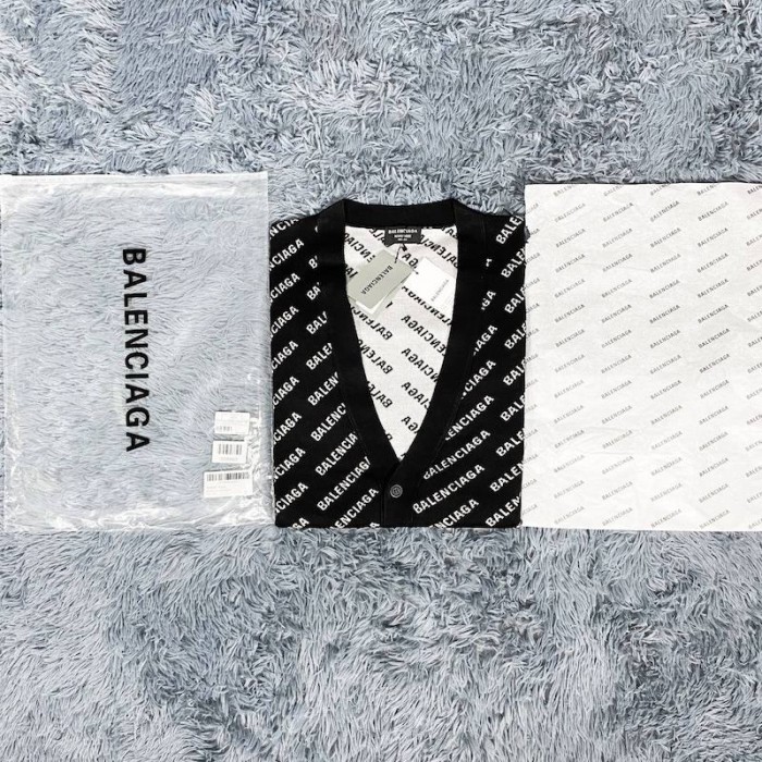 Ba*len*cia*ga mini allover logo cardigan in black