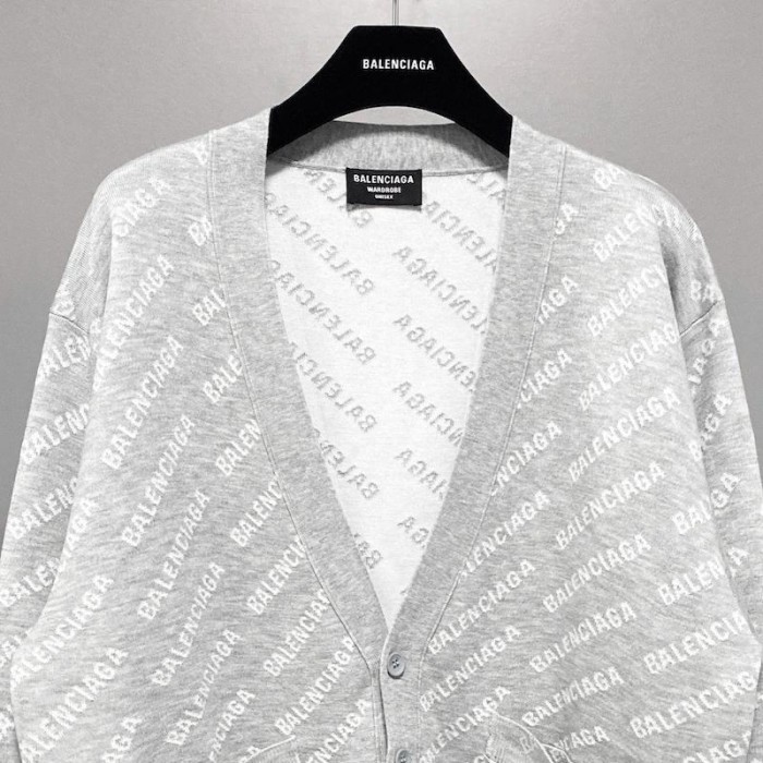 Ba*len*cia*ga mini allover logo cardigan in grey
