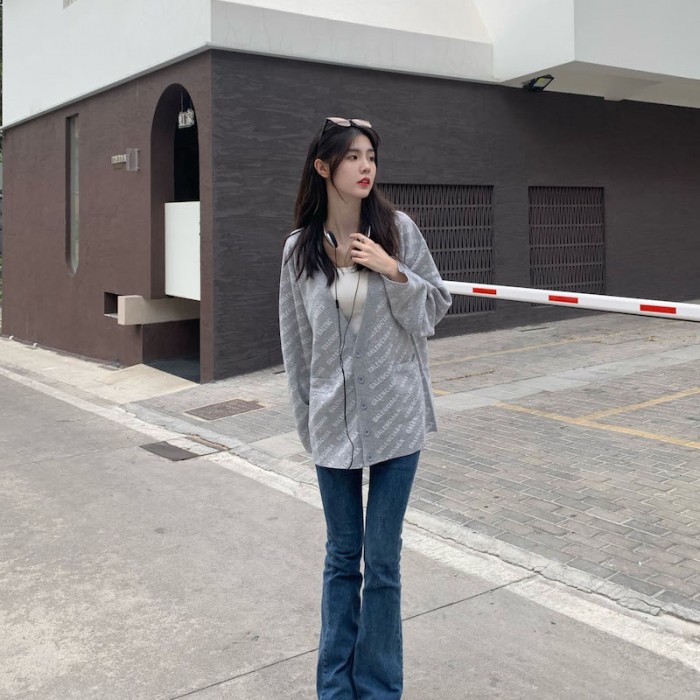 Ba*len*cia*ga mini allover logo cardigan in grey