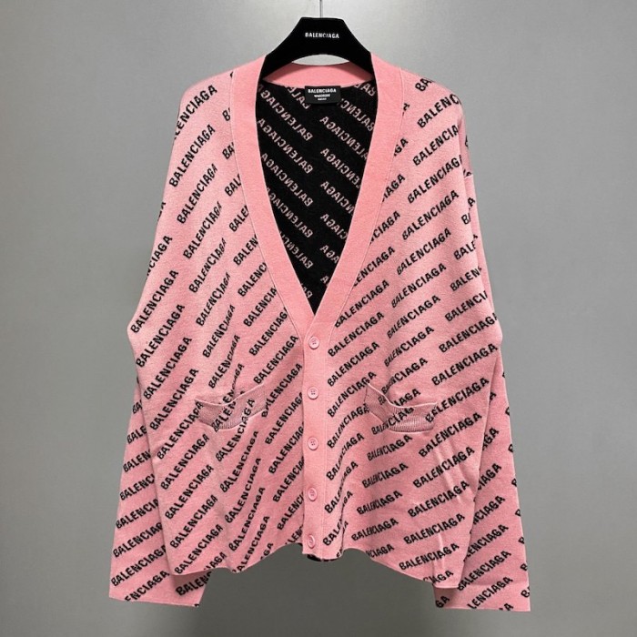 Ba*len*cia*ga mini allover logo cardigan in pink