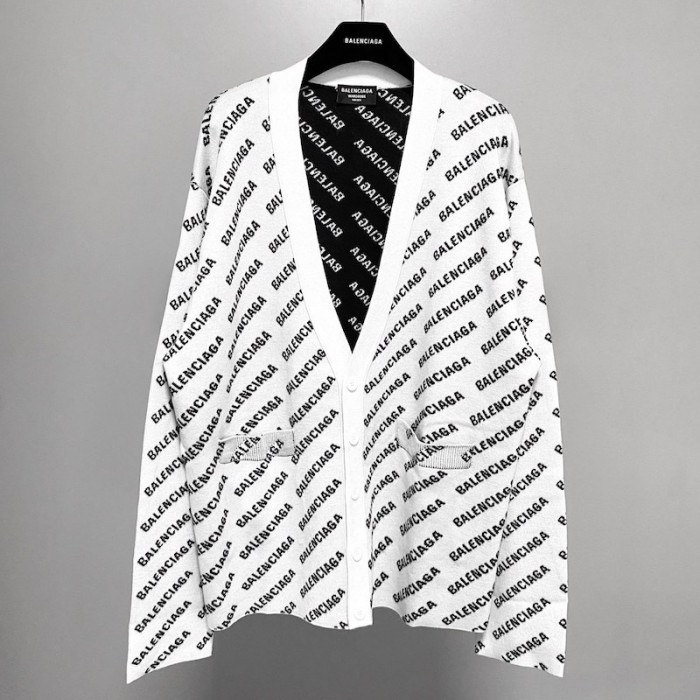 Ba*len*cia*ga mini allover logo cardigan in white