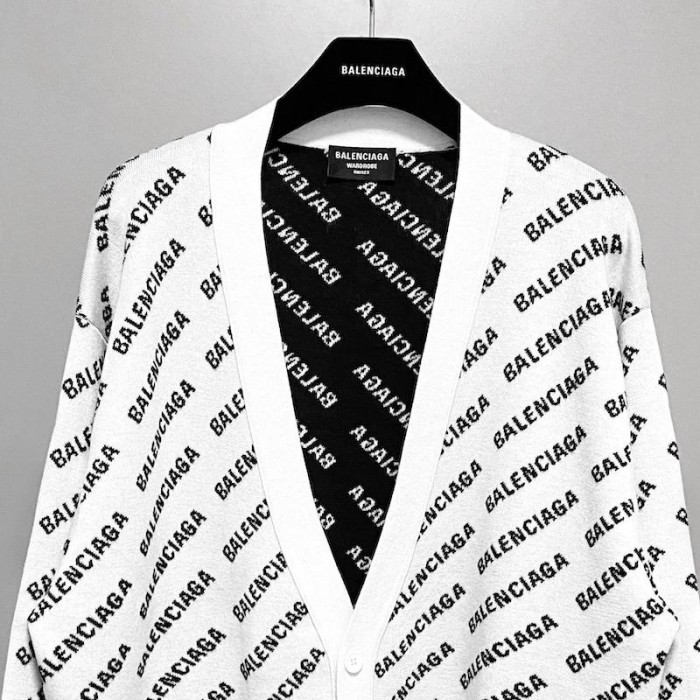 Ba*len*cia*ga mini allover logo cardigan in white