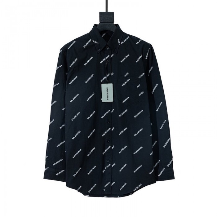 balencaiga allover Ba*len*cia*ga logos cotton shirt black