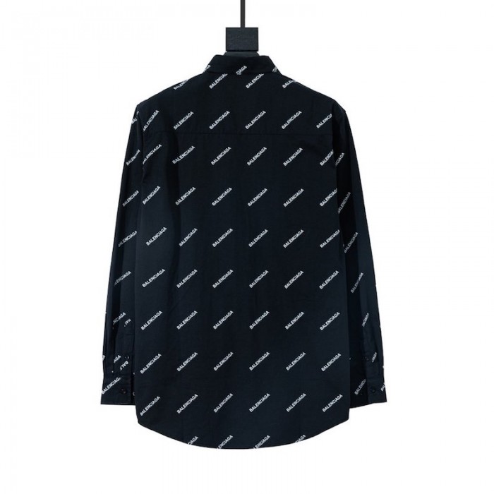 balencaiga allover Ba*len*cia*ga logos cotton shirt black