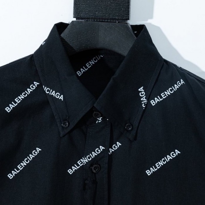 balencaiga allover Ba*len*cia*ga logos cotton shirt black