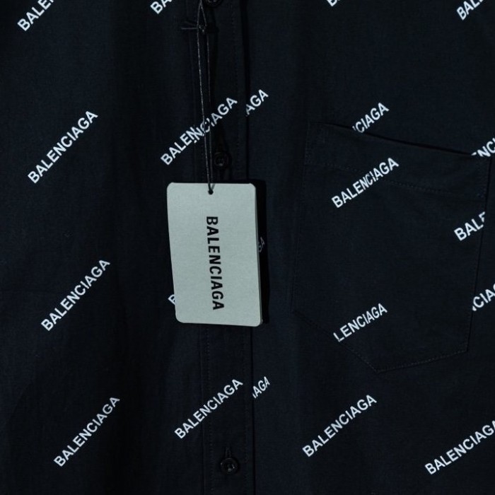 balencaiga allover Ba*len*cia*ga logos cotton shirt black