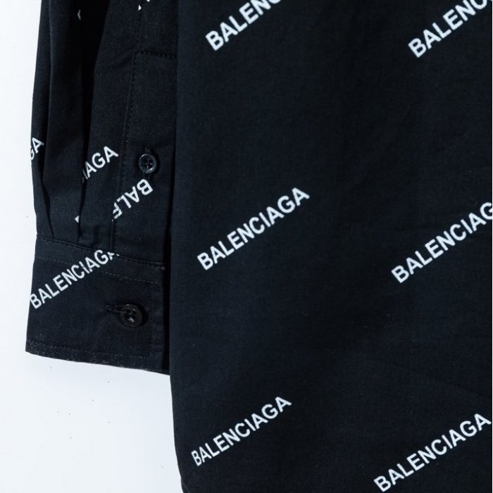 balencaiga allover Ba*len*cia*ga logos cotton shirt black