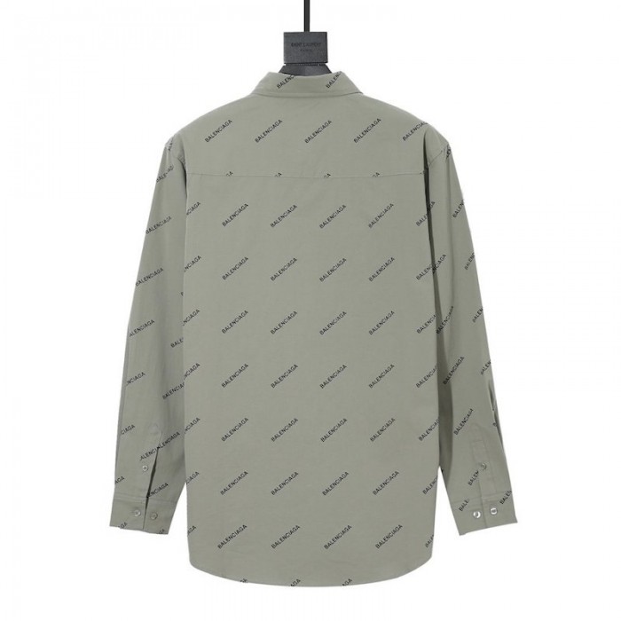 balencaiga allover Ba*len*cia*ga logos cotton shirt green