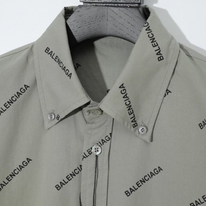 balencaiga allover Ba*len*cia*ga logos cotton shirt green