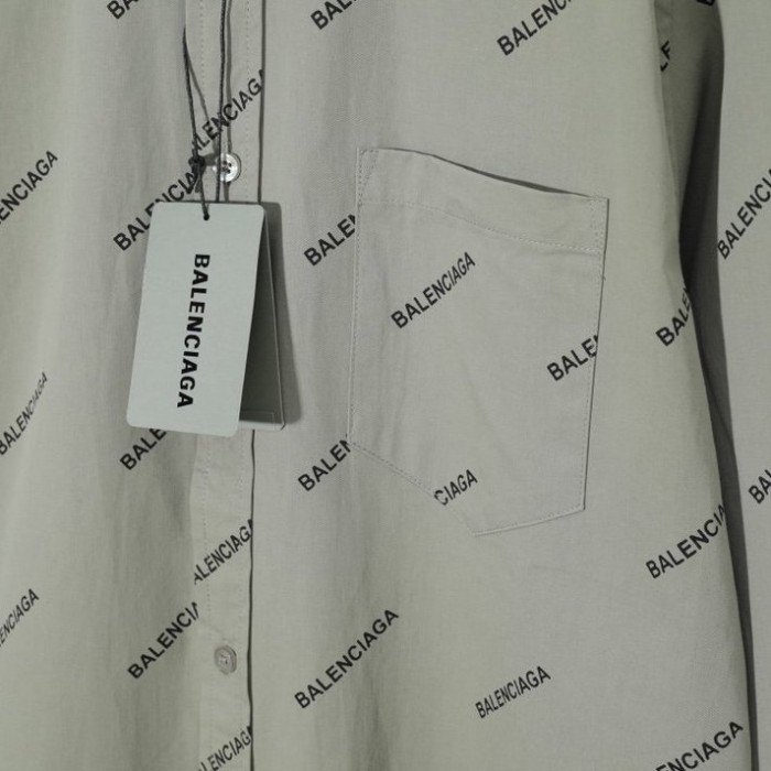 balencaiga allover Ba*len*cia*ga logos cotton shirt green