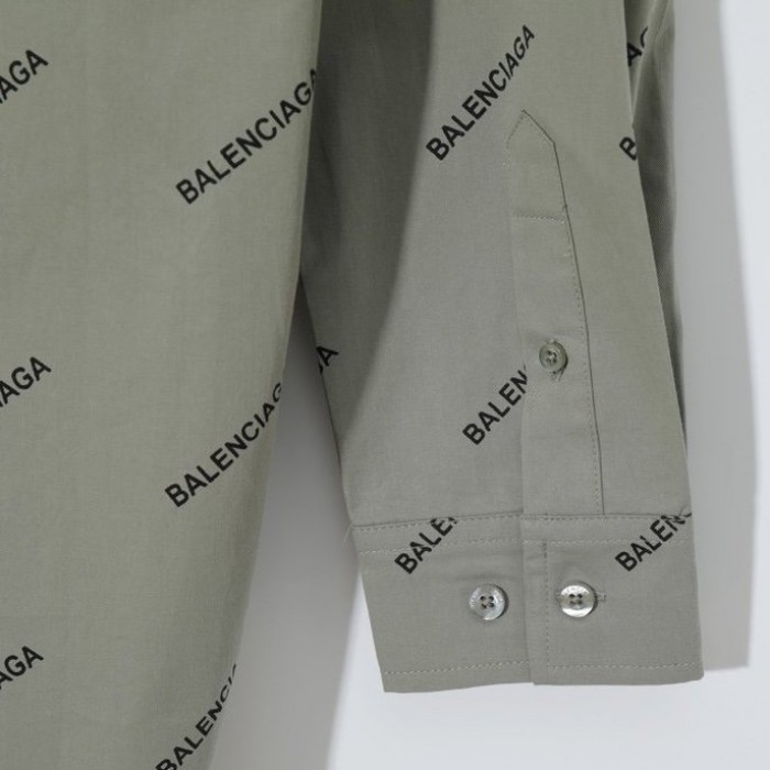 balencaiga allover Ba*len*cia*ga logos cotton shirt green