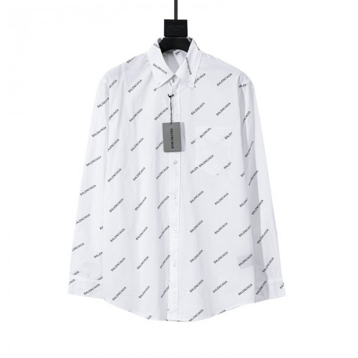 balencaiga allover Ba*len*cia*ga logos cotton shirt white