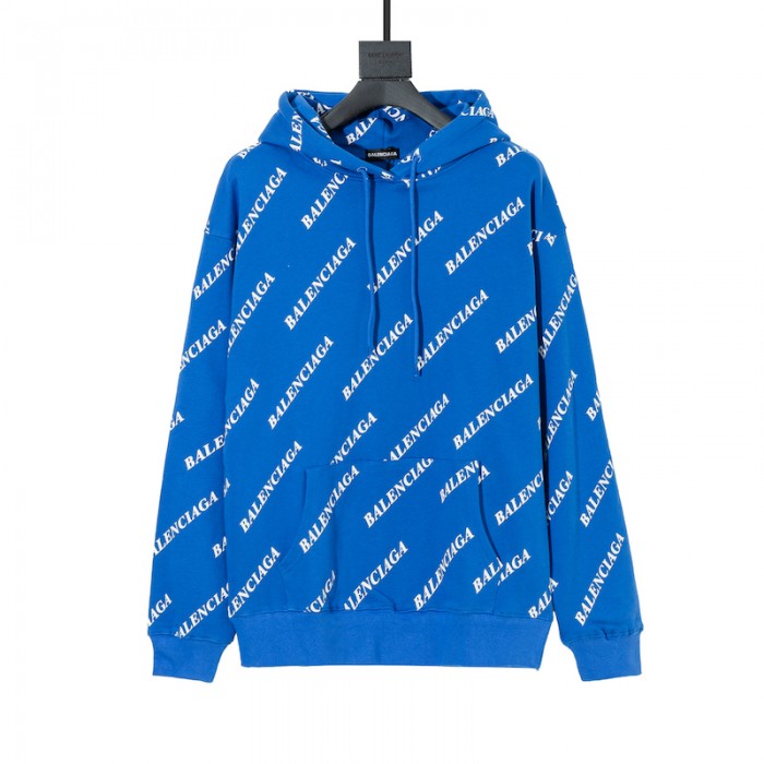 balencaiga allover Ba*len*cia*ga logos hoodie blue