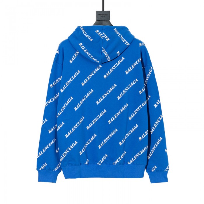 balencaiga allover Ba*len*cia*ga logos hoodie blue