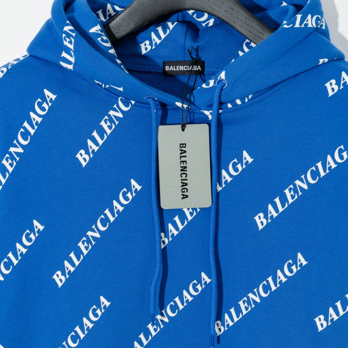 balencaiga allover Ba*len*cia*ga logos hoodie blue