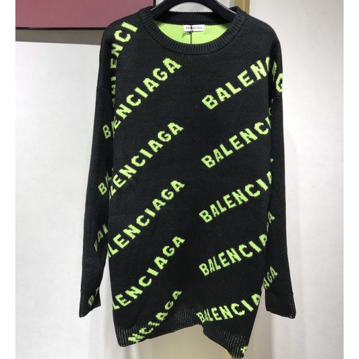 Ba*len*cia*ga allover logo crewneck sweater black / green