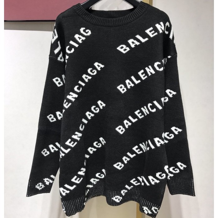 Ba*len*cia*ga allover logo crewneck sweater black / white