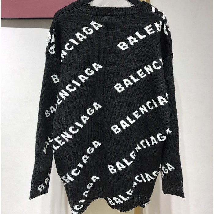 Ba*len*cia*ga allover logo crewneck sweater black / white