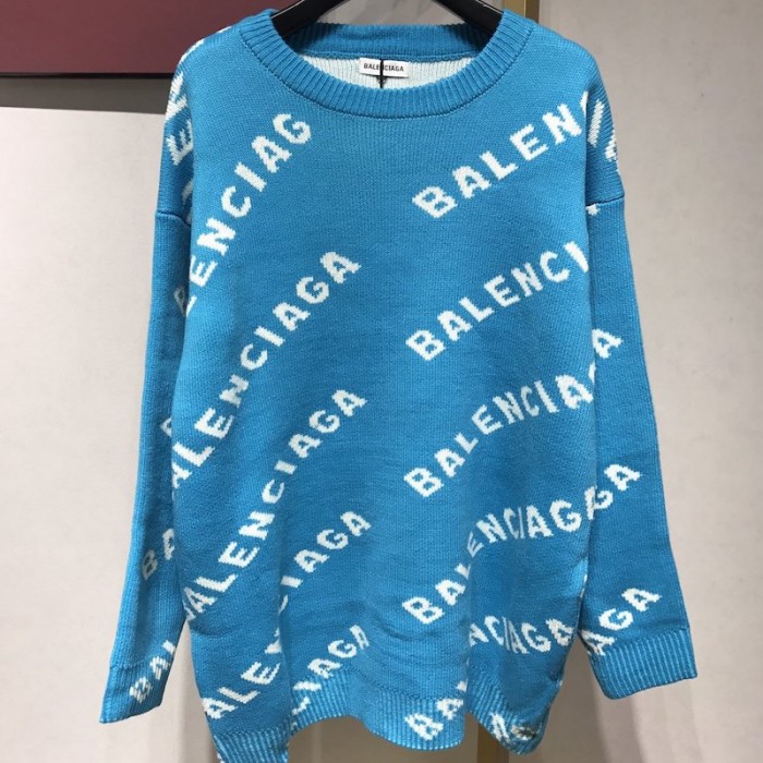 Ba*len*cia*ga allover logo crewneck sweater blue