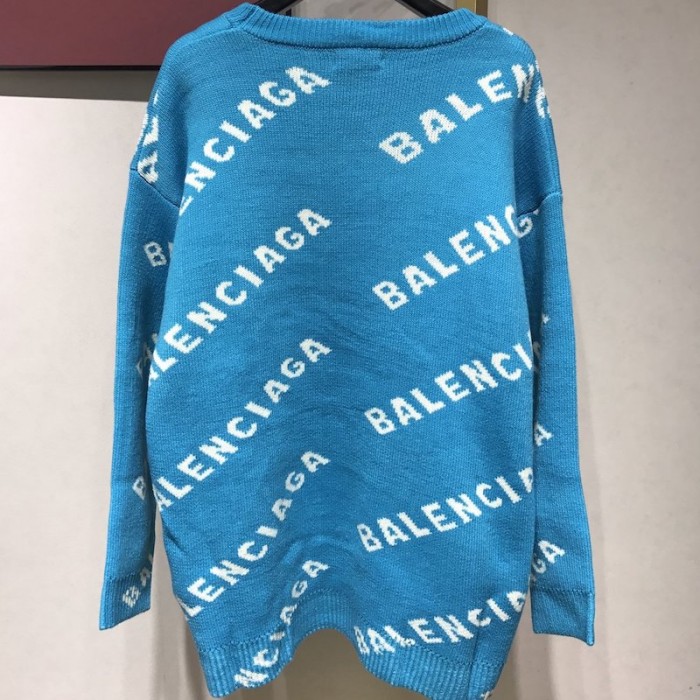 Ba*len*cia*ga allover logo crewneck sweater blue