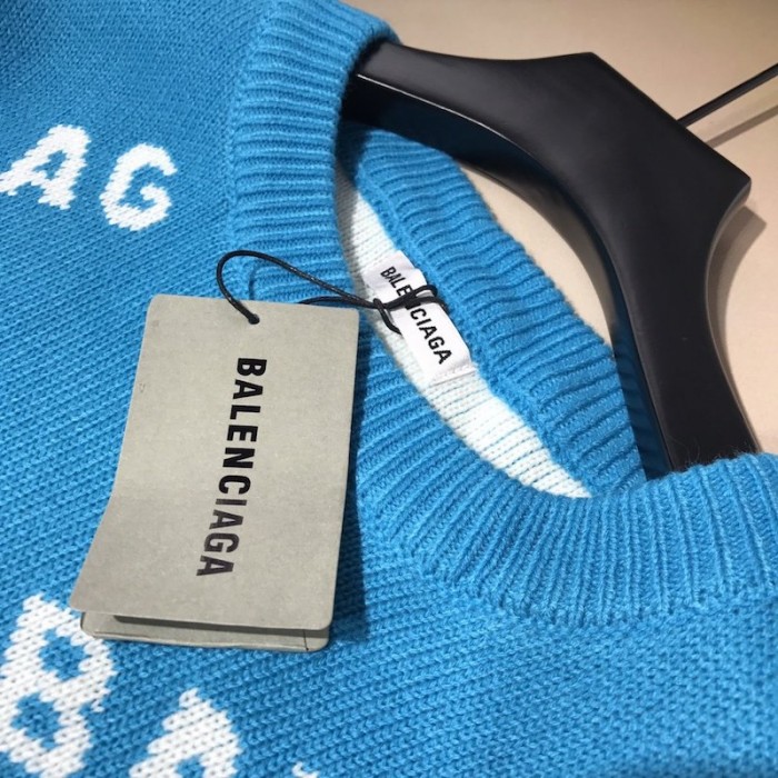 Ba*len*cia*ga allover logo crewneck sweater blue